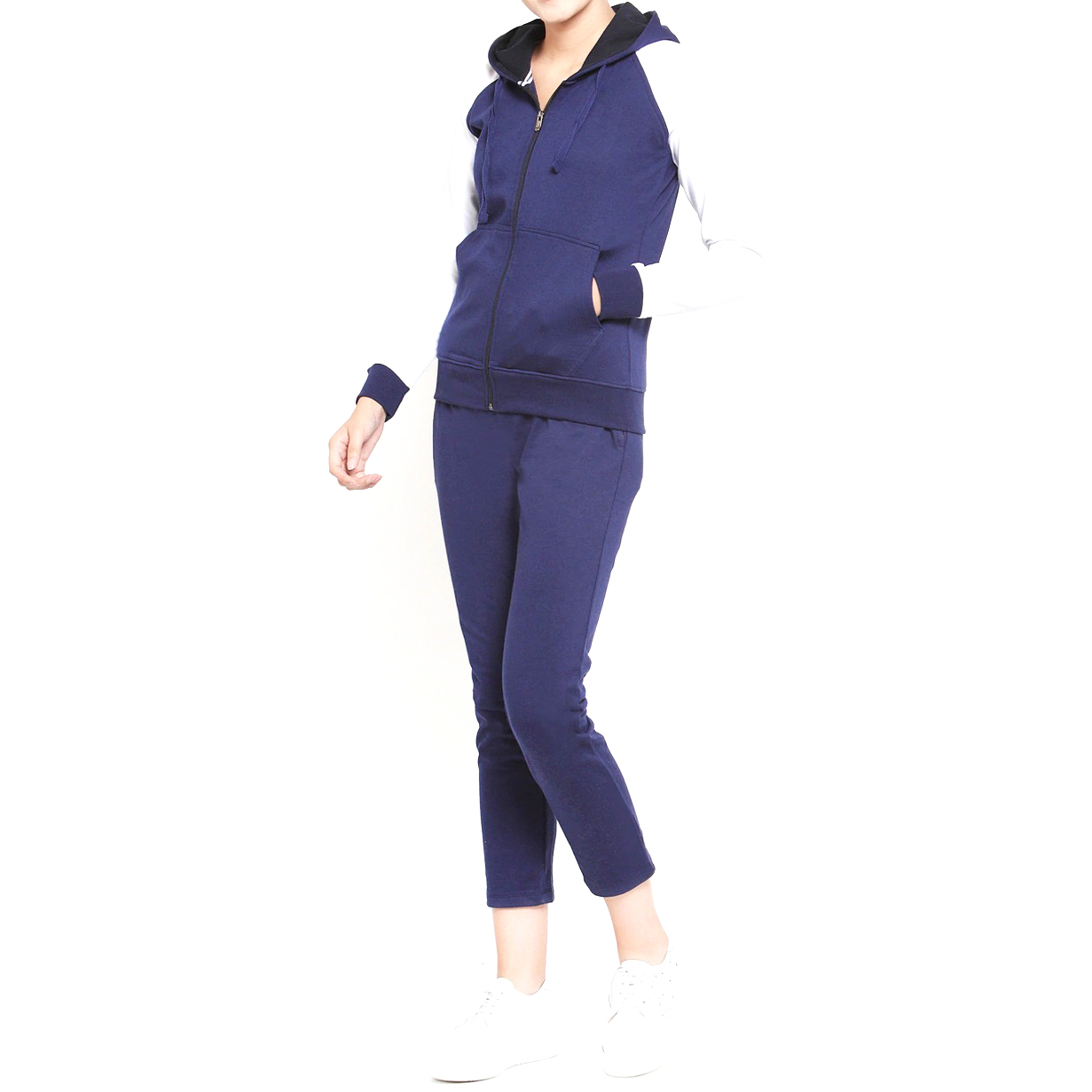 Women Blue & White Hooded Tracksuits