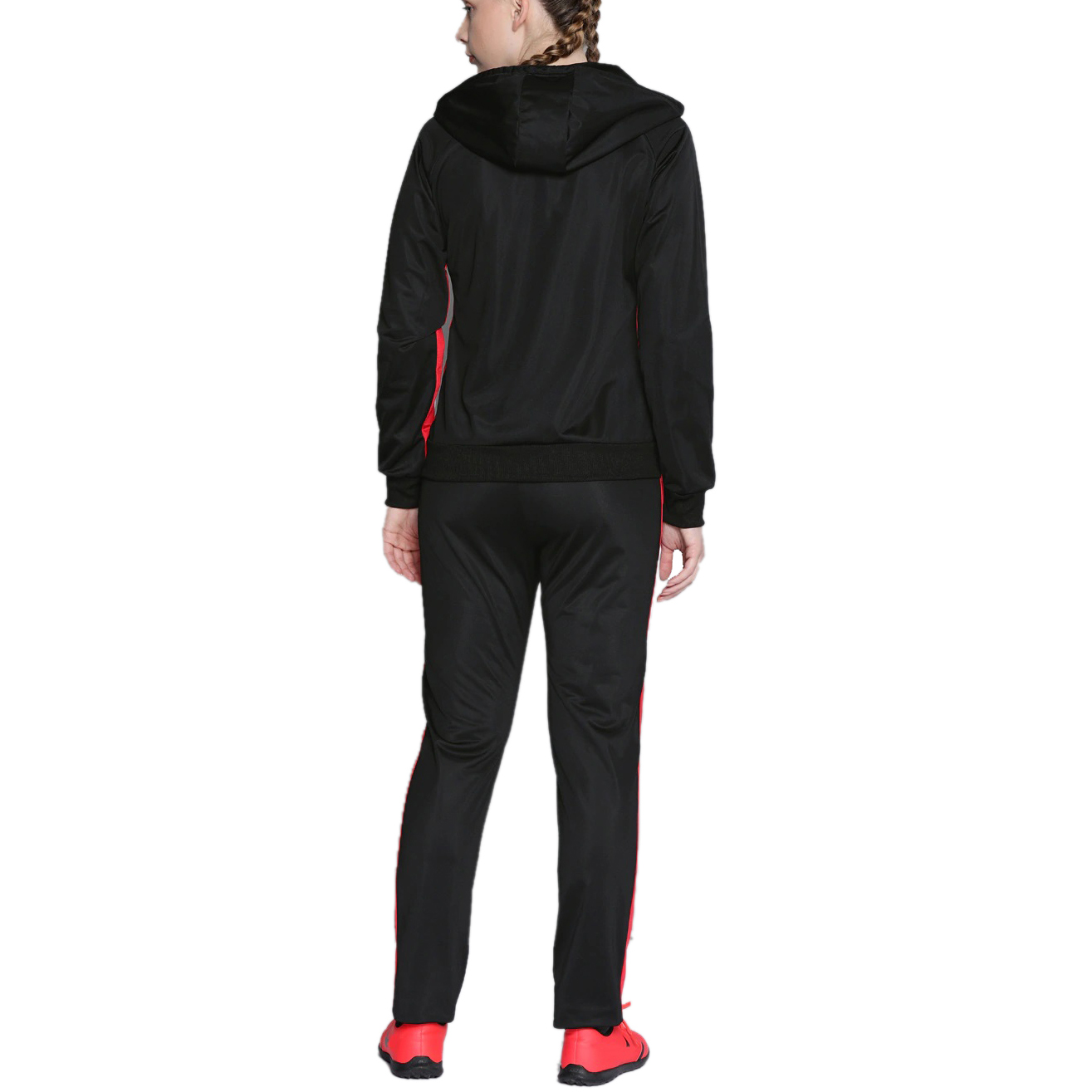 Solid Black Red Side Paneling Tracksuits